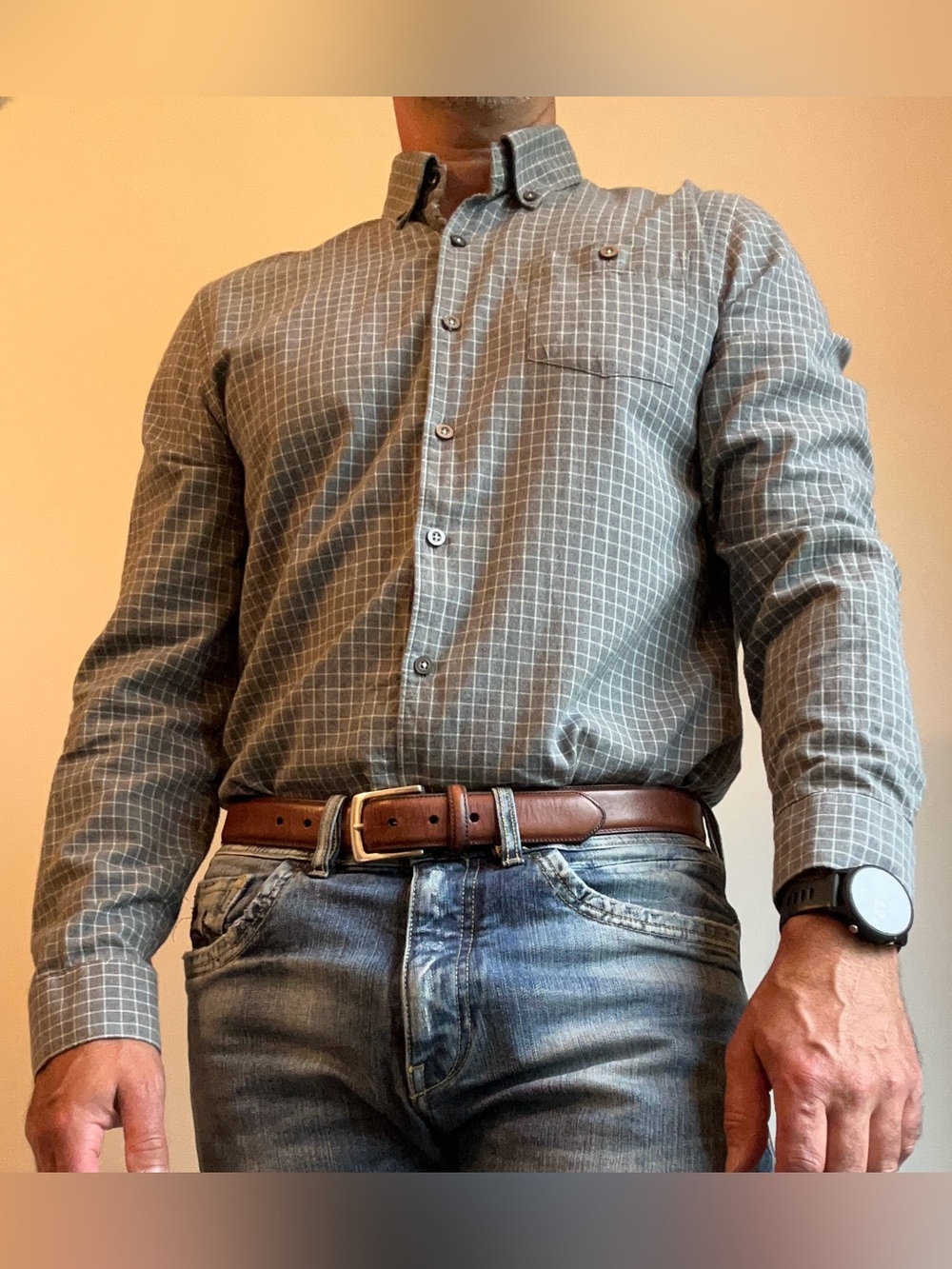 Peter Werth London N.1 Men's Charcoal Grey Windowpane Plaid Shirt L